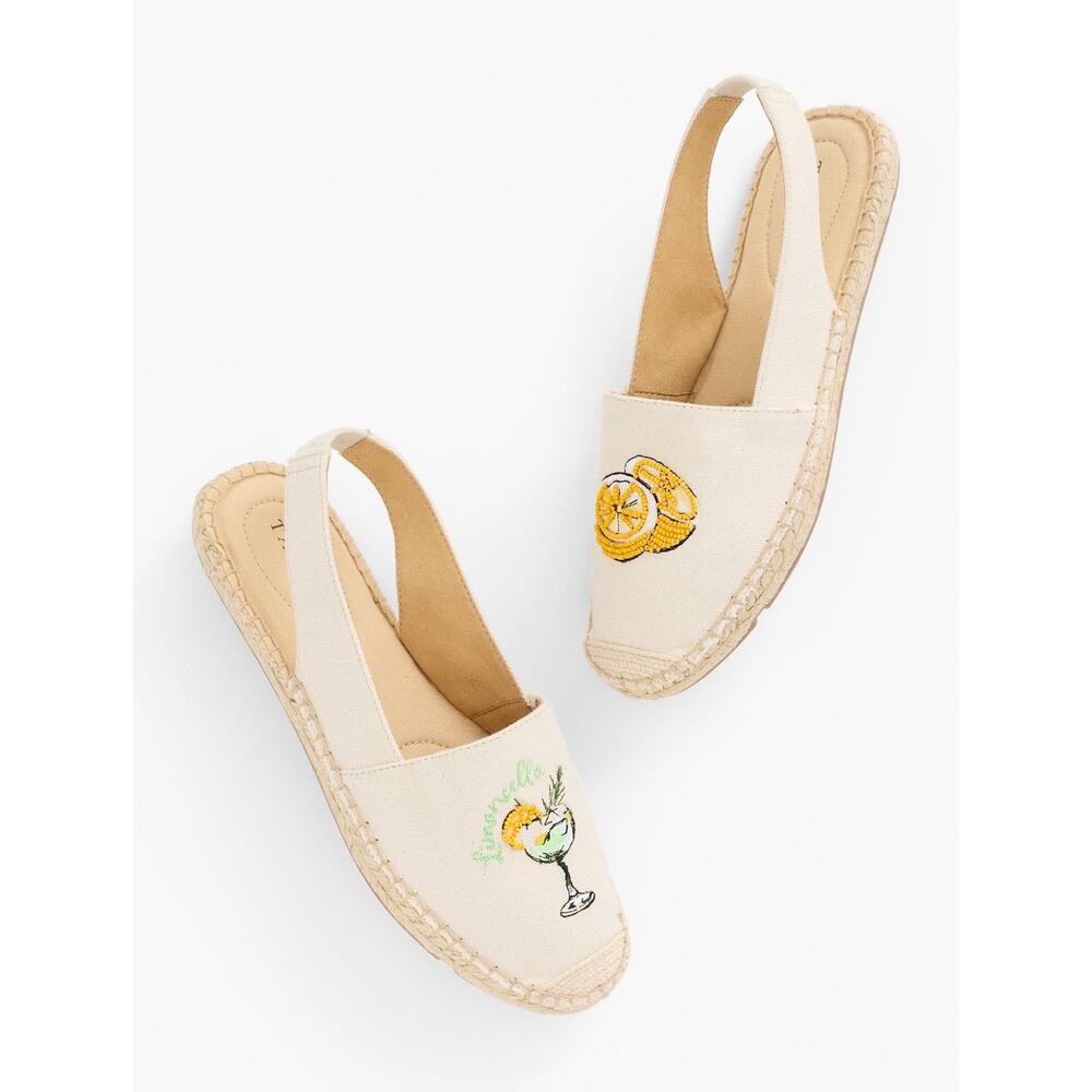 Talbots Izzy Frayed Washed Linen Espadrille Flats Womens 9 Lemonata Embroidered
